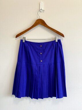 Vintage Cobalt Blue Pleated Mini Skirt / 90s / Made in Canada